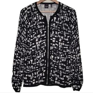 Rafaella Brushstroke Plaid Cardigan Zip Sweater, Size L
